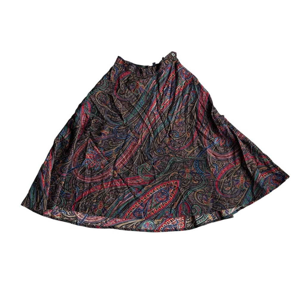 Ralph Lauren vintage paisley Black and Red A-Line Wool Midi Skirt size 8